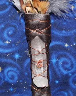 Smudging Feather Fan, Gray Turkey Feathers, Quartz Crystal, #G5