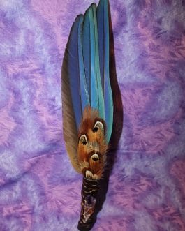 Smudging Feather Fan, Macaw feathers, Amethyst Quartz, M2