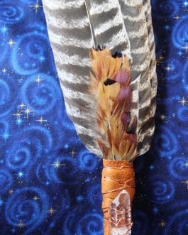 Smudging Feather Fan, Turkey Feathers, Quartz Crystal, #7