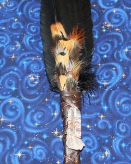 Smudging Feather Fan, Black Turkey Feathers, Quartz Crystal, #B2