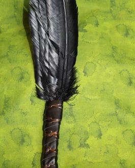 Smudging Feather Fan, Black Turkey Feathers, Amethyst Quartz Crystal Point, #B1
