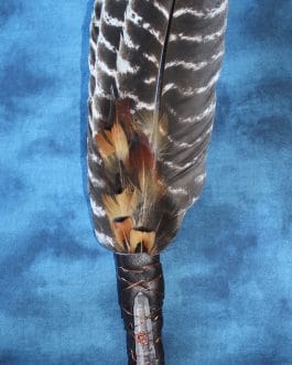 Smudging Feather Fan, Turkey Feathers with Quartz Crystal, #2
