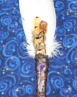 Smudging Feather Fan, White Turkey Feathers, Amethyst Quartz Crystal Point, #W3
