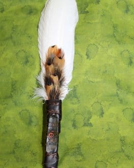 Smudging Feather Fan, White Turkey Feathers, Clear Quartz Crystal Point, #W1
