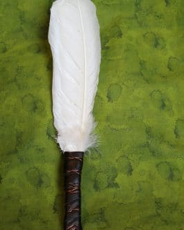 Smudging Feather Fan, White Turkey Feathers, Clear Quartz Crystal Point, #W1